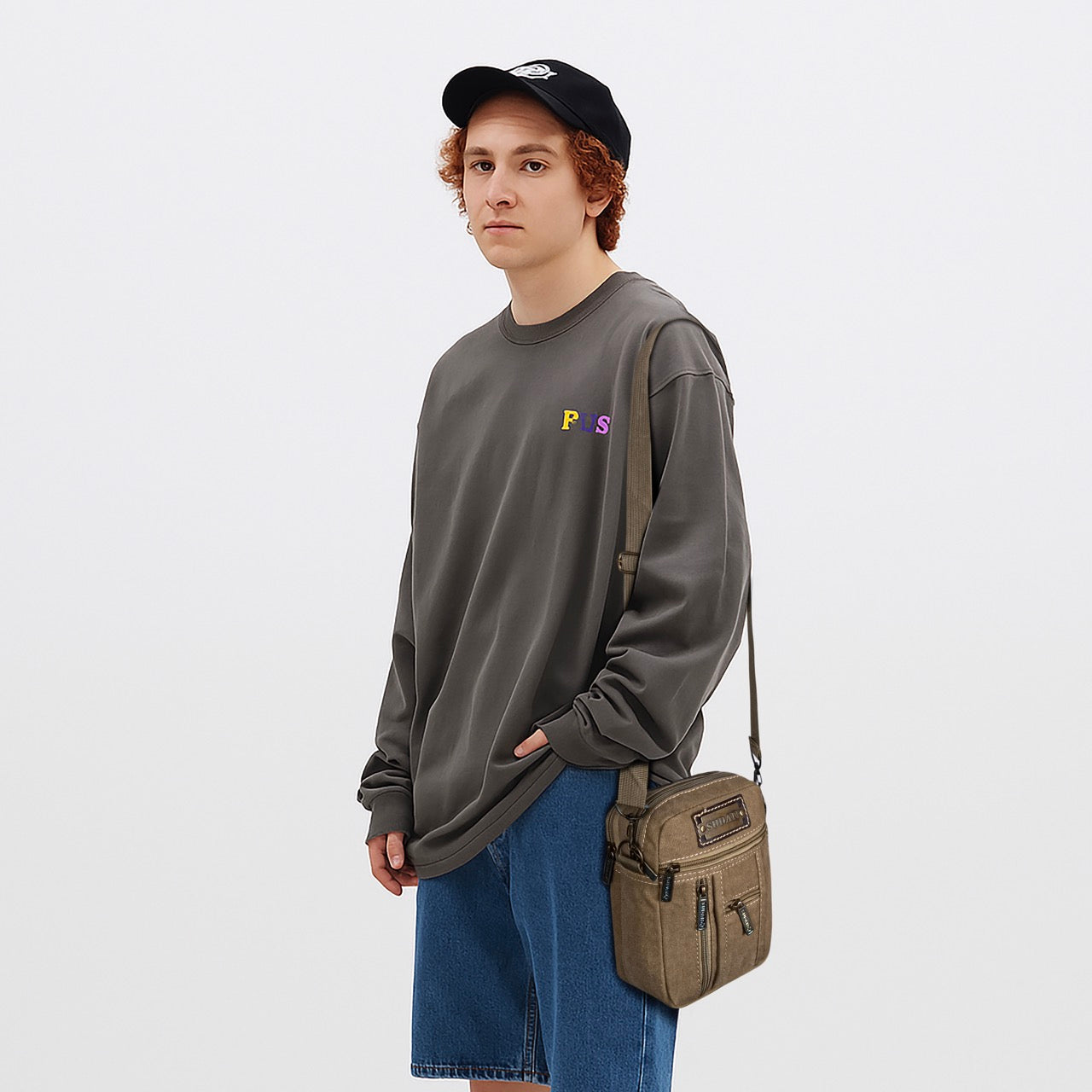 Sudan Premium Canvas Mini Sling Bag for Men | Multi Pocket Crossbody Side Bag | Travel Organizer Pouch | Mobile Wallet Passport Shoulder Bag | Khaki Brown