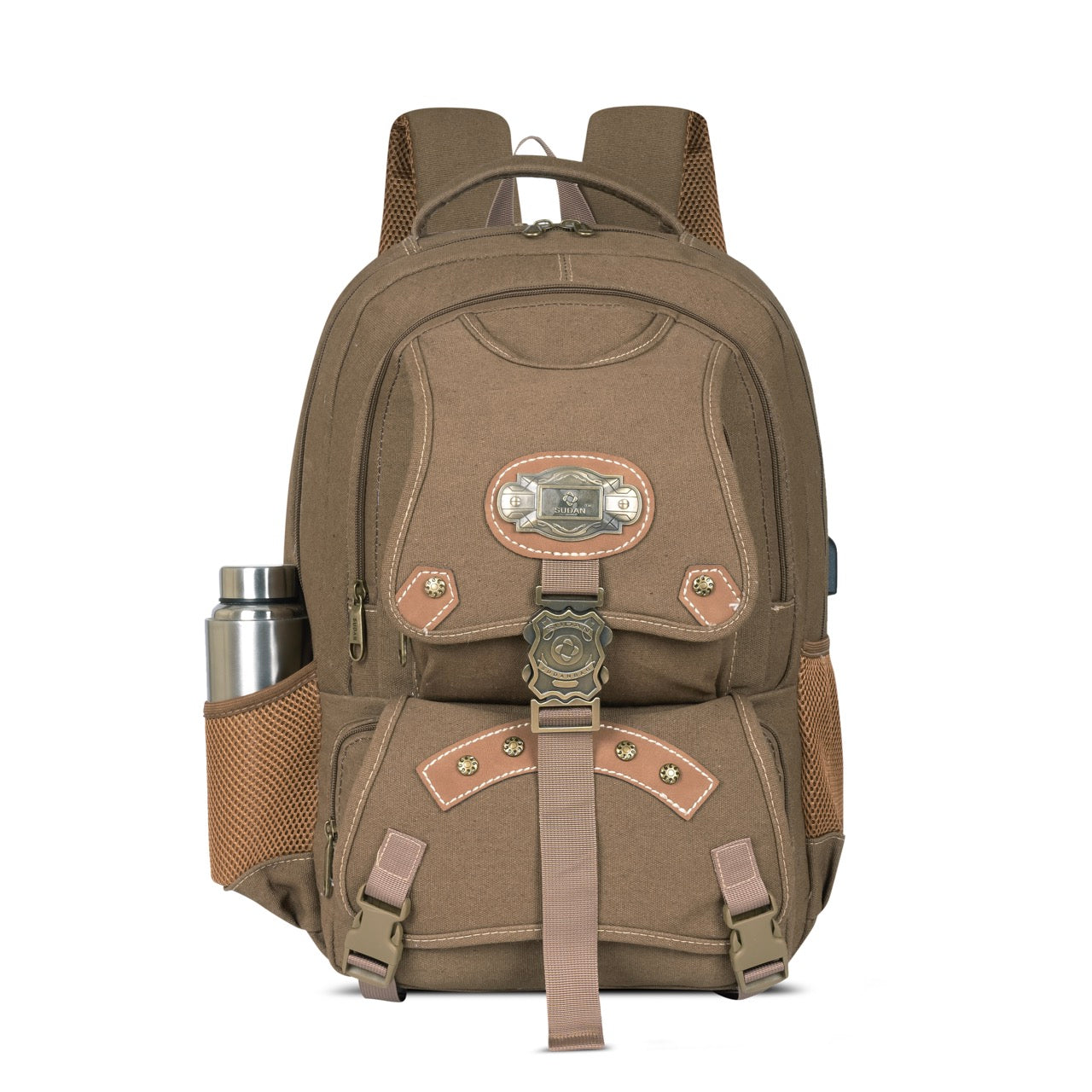 Sudan Vintage Canvas Laptop Backpack for Men & Women | Multi-Compartment College, Office & Travel Bag | Spacious Backpack with Laptop Compartment, Bottle Pocket & Organizer Pockets | Brown