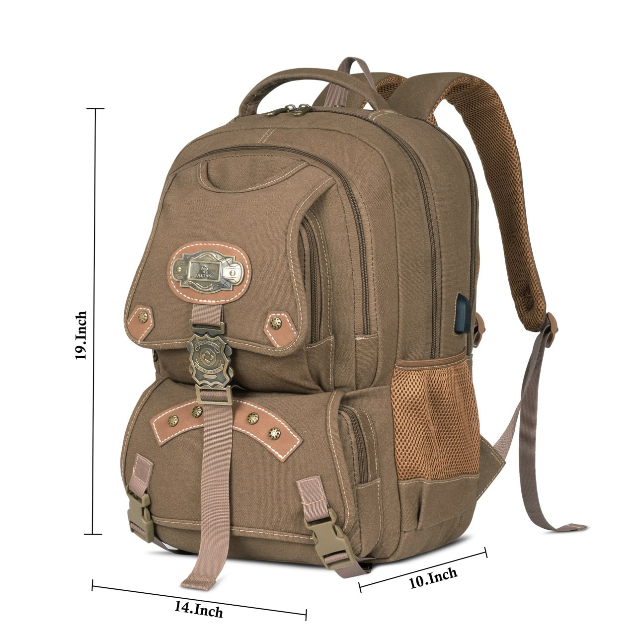 Sudan Vintage Canvas Laptop Backpack for Men & Women | Water Resistant Travel Backpack with USB Charging Port | College, Office, School & Travel Bag | Multi-Compartment Laptop Backpack | Khaki Brown