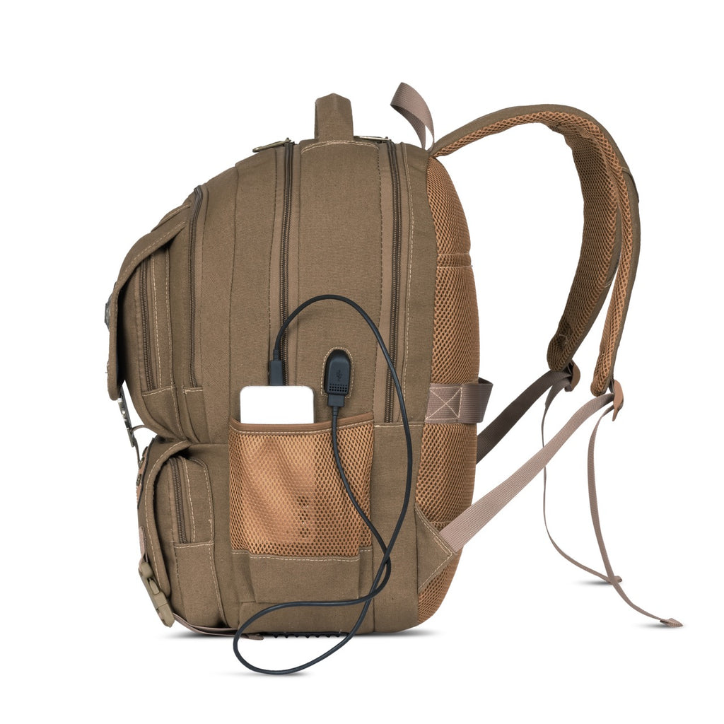 Sudan Vintage Canvas Laptop Backpack for Men & Women | Multi-Compartment College, Office & Travel Bag | Spacious Backpack with Laptop Compartment, Bottle Pocket & Organizer Pockets | Brown