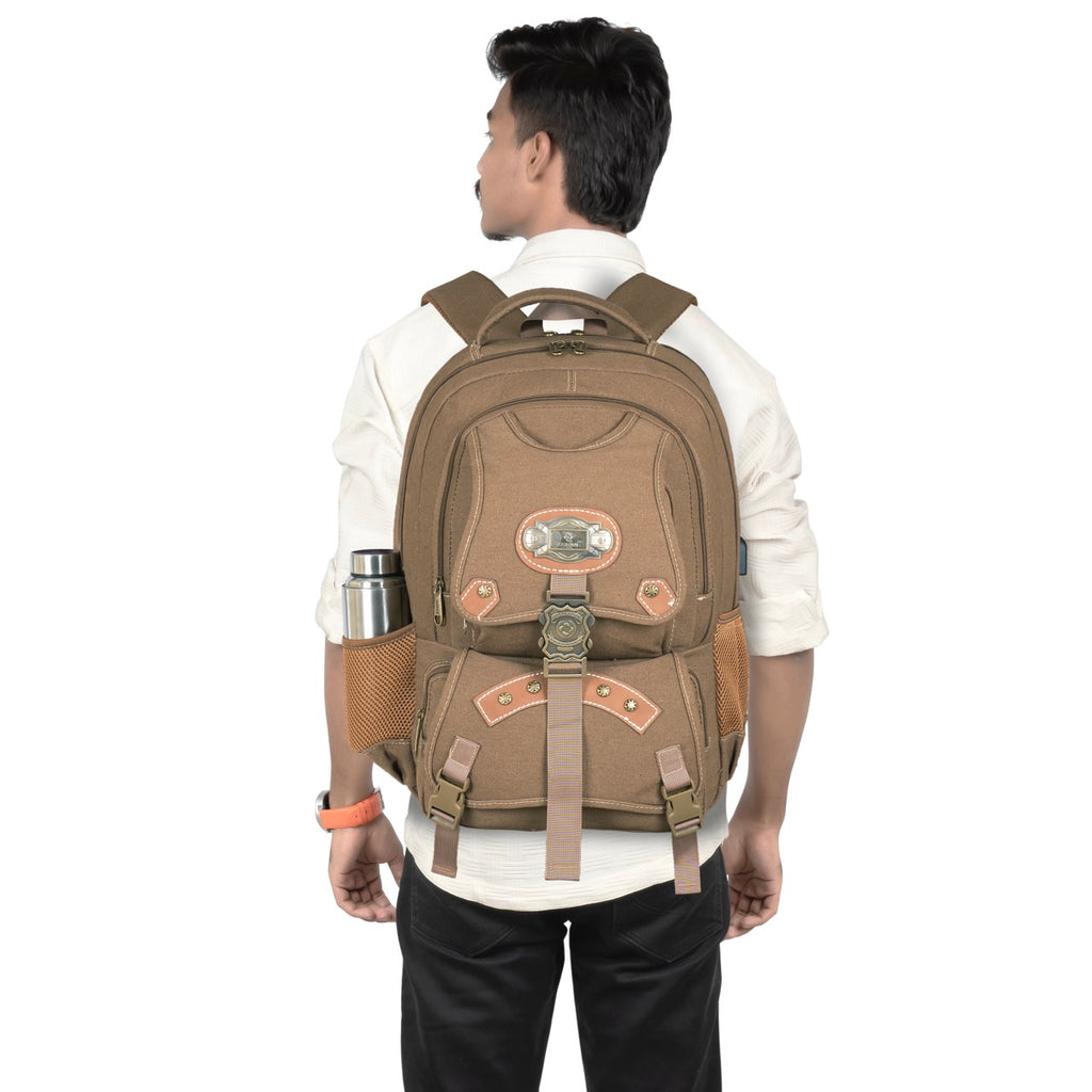Sudan Vintage Canvas Laptop Backpack for Men & Women | Multi-Compartment College, Office & Travel Bag | Spacious Backpack with Laptop Compartment, Bottle Pocket & Organizer Pockets | Brown