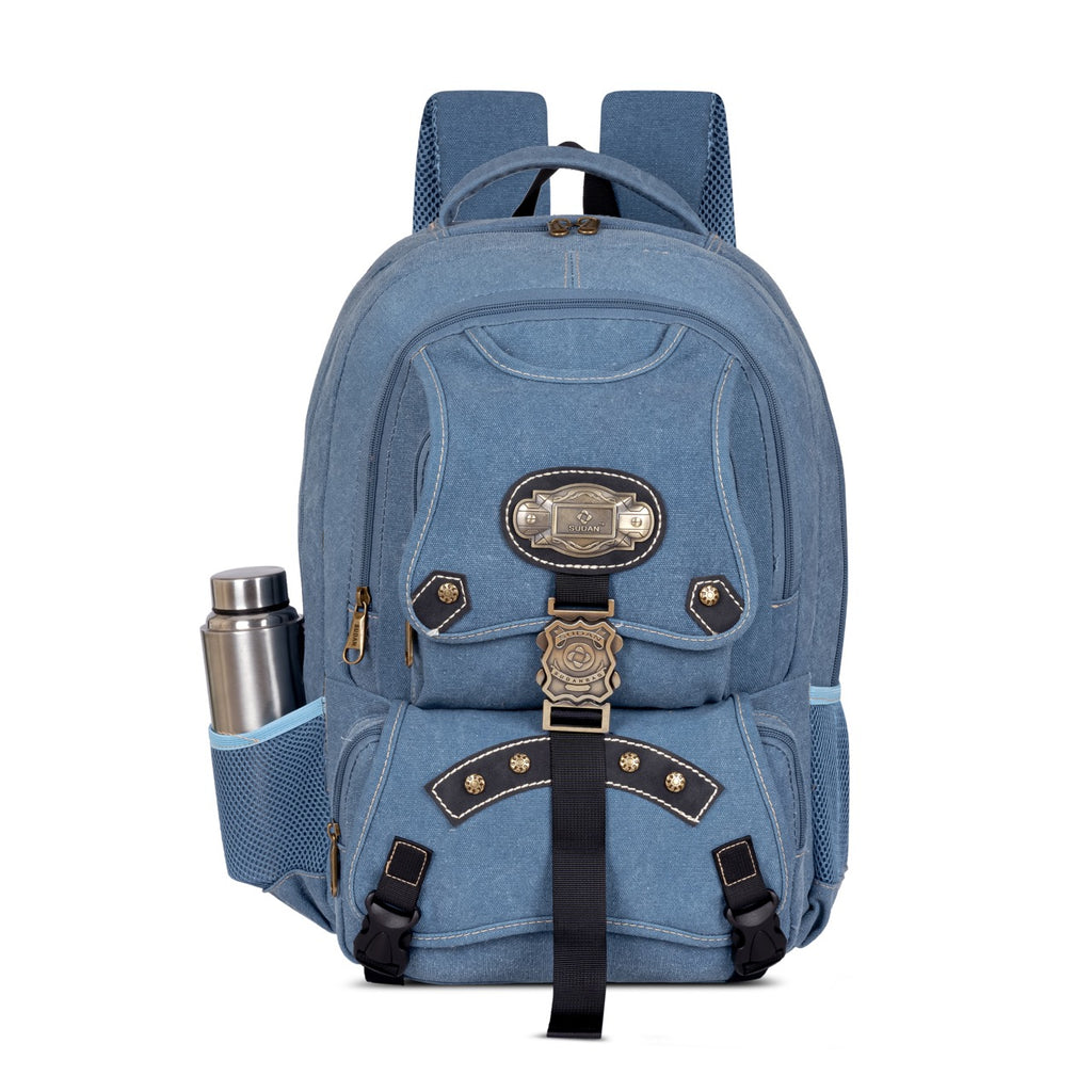 Sudan Premium Canvas Laptop Backpack for Men & Women | Spacious Multi-Compartment College, Office & Travel Bag | Laptop Backpack with Organizer Pockets & Bottle Holder | Blue