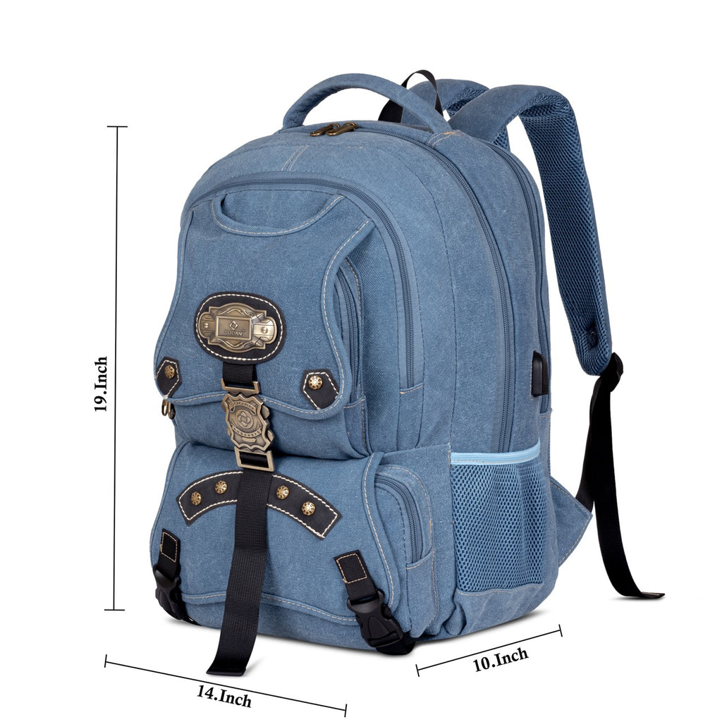 Sudan Premium Canvas Laptop Backpack for Men & Women | Spacious Multi-Compartment College, Office & Travel Bag | Laptop Backpack with Organizer Pockets & Bottle Holder | Blue