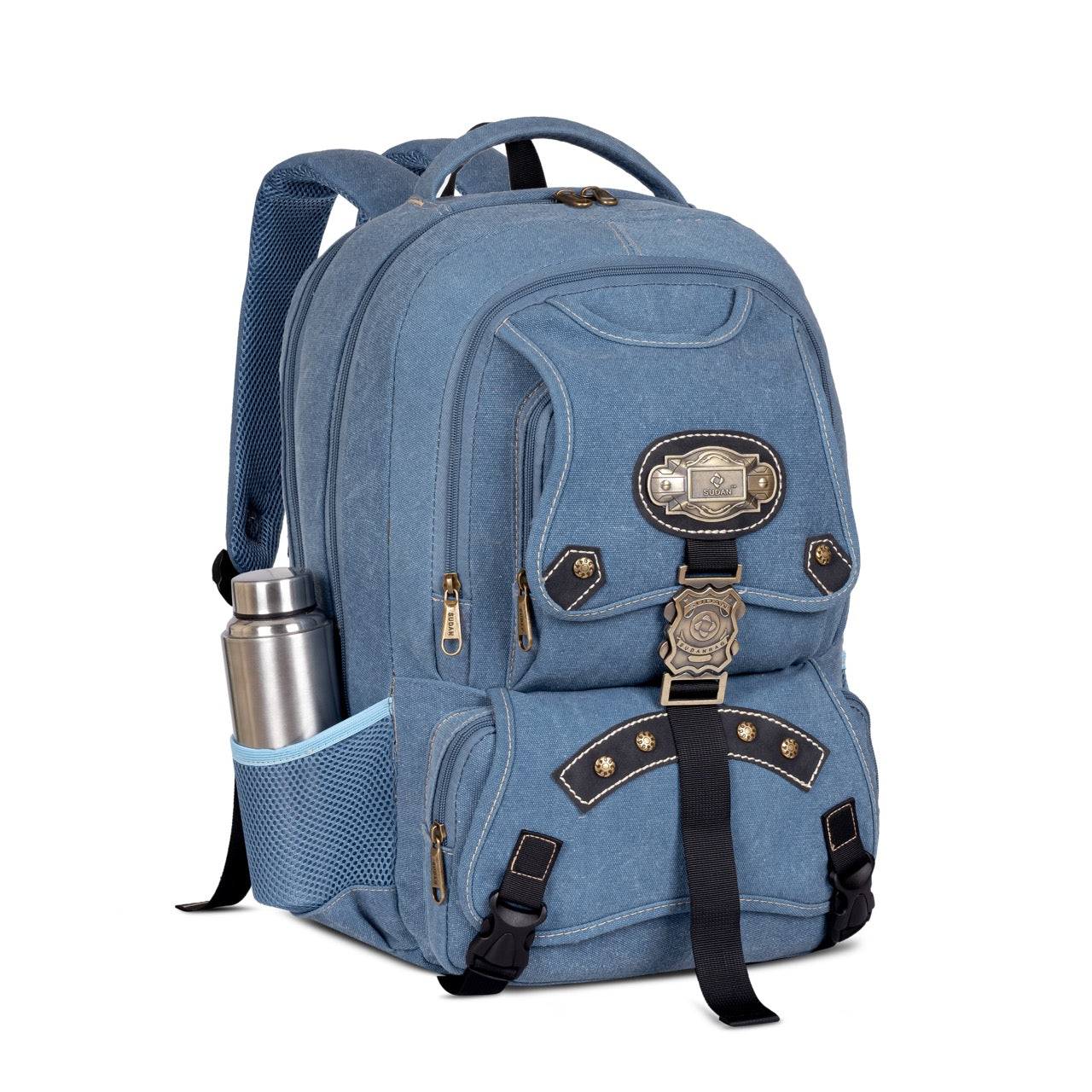 Sudan Premium Canvas Laptop Backpack for Men & Women | Spacious Multi-Compartment College, Office & Travel Bag | Laptop Backpack with Organizer Pockets & Bottle Holder | Blue