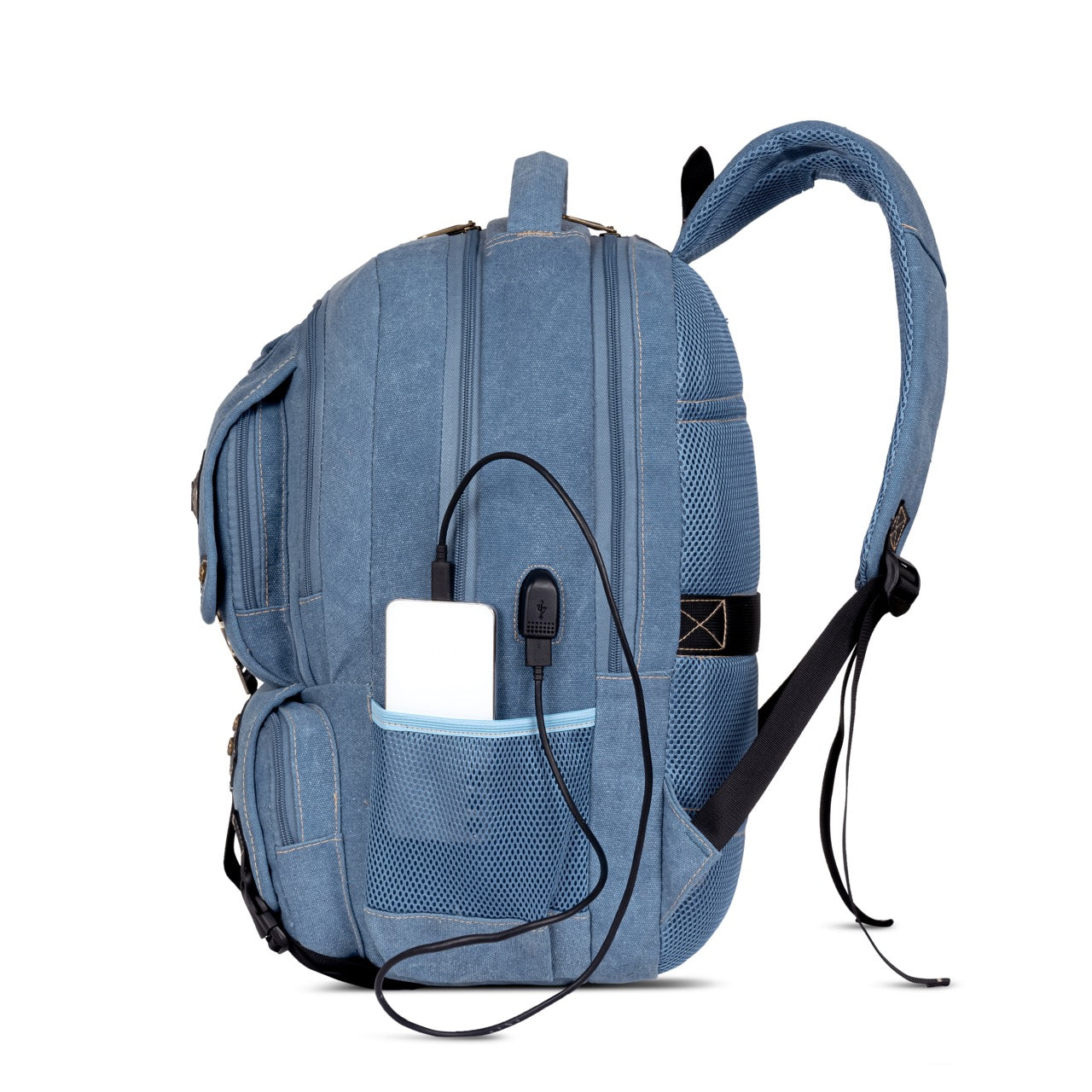 Sudan Premium Canvas Laptop Backpack for Men & Women | Spacious Multi-Compartment College, Office & Travel Bag | Laptop Backpack with Organizer Pockets & Bottle Holder | Blue