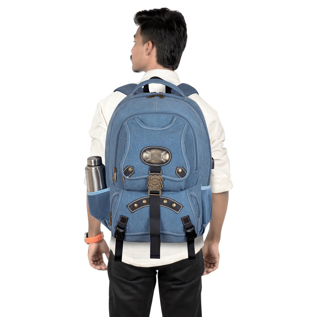 Sudan Premium Canvas Laptop Backpack for Men & Women | Spacious Multi-Compartment College, Office & Travel Bag | Laptop Backpack with Organizer Pockets & Bottle Holder | Blue