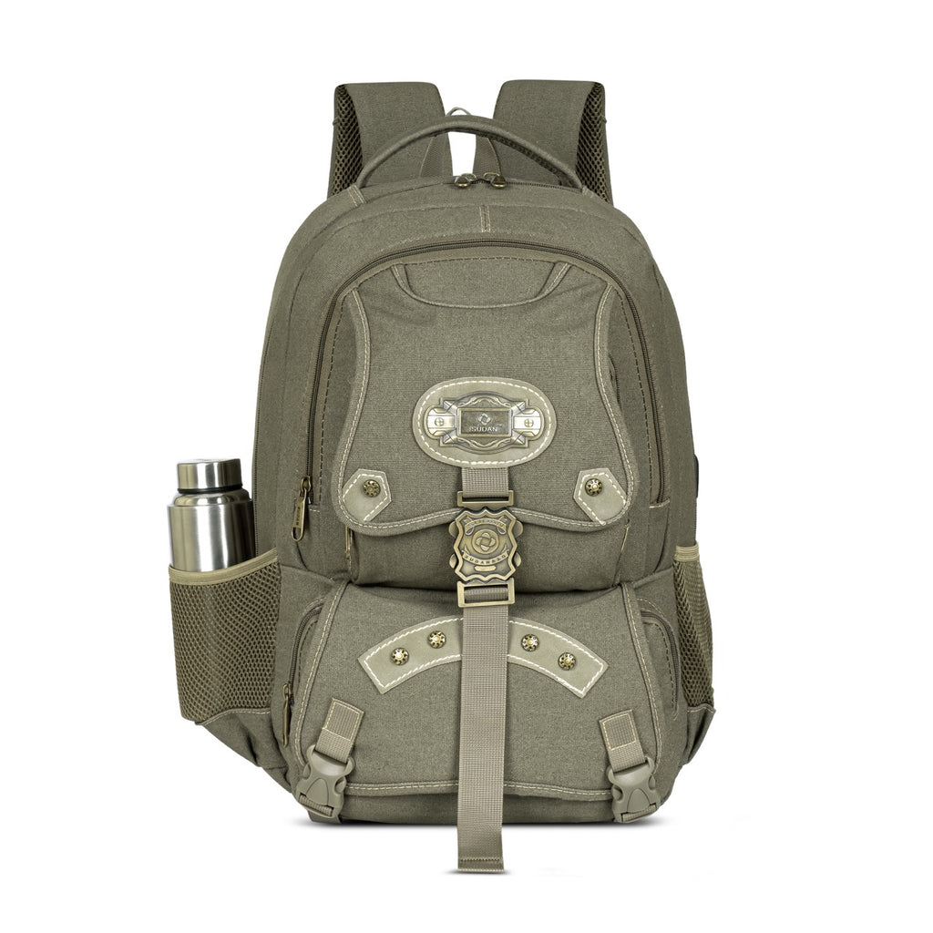 Sudan Vintage Canvas Laptop Backpack for Men & Women | Stylish Multi-Compartment College, Office & Travel Backpack | Spacious Daily Use Bag with Bottle Pockets | Olive Green