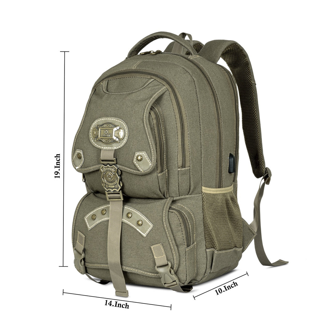 Sudan Vintage Canvas Laptop Backpack for Men & Women | Stylish Multi-Compartment College, Office & Travel Backpack | Spacious Daily Use Bag with Bottle Pockets | Olive Green