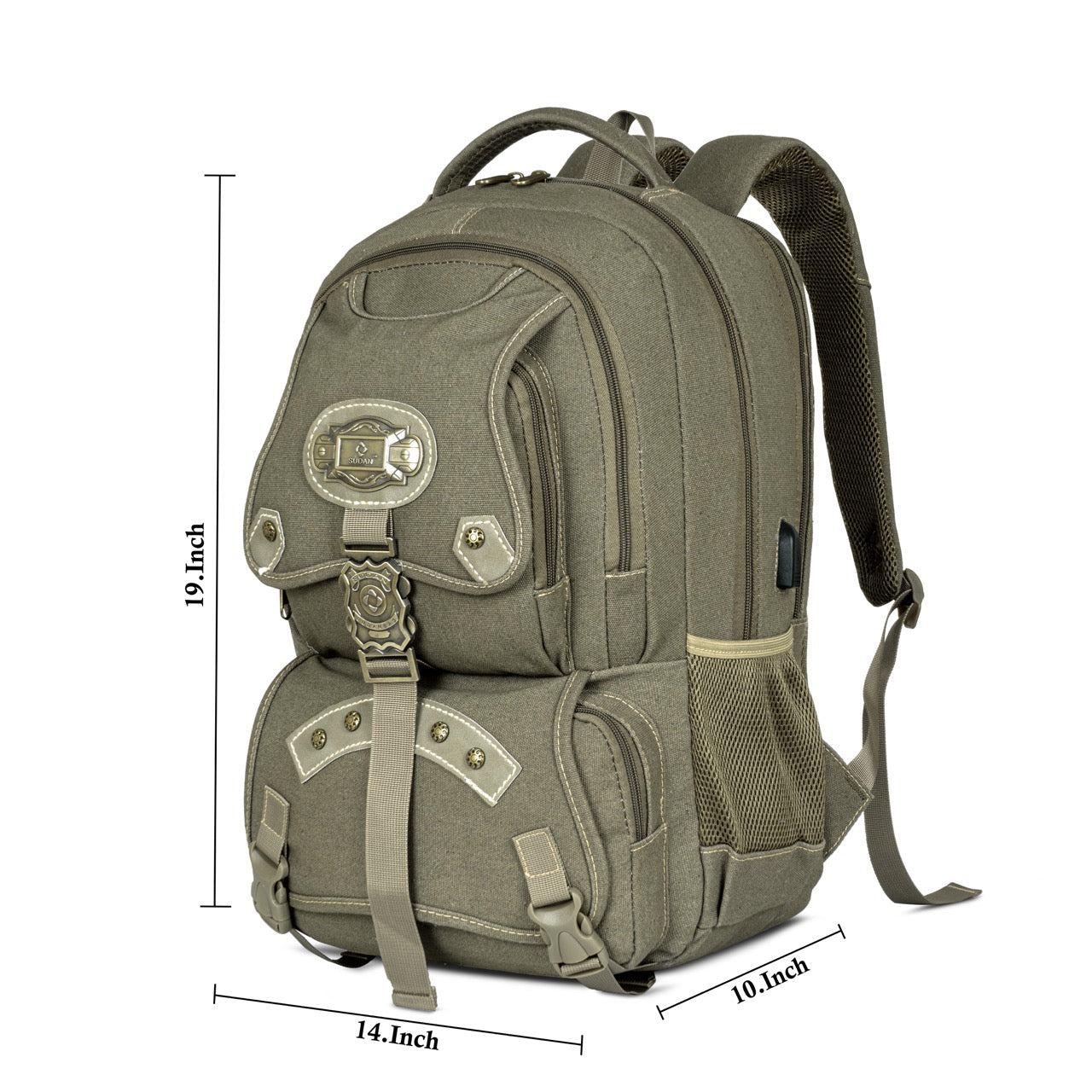 Sudan Vintage Canvas Laptop Backpack for Men & Women | Stylish Multi-Compartment College, Office & Travel Backpack | Spacious Daily Use Bag with Bottle Pockets | Olive Green