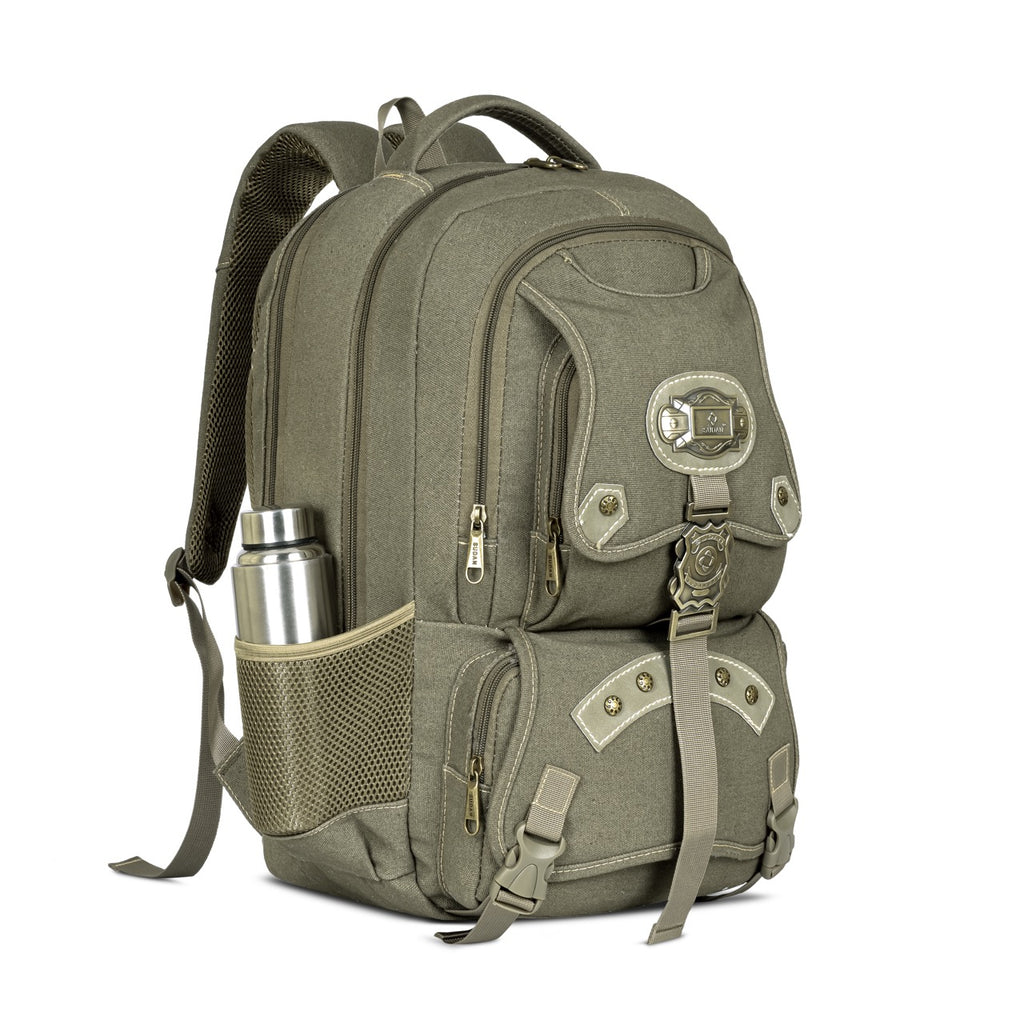 Sudan Vintage Canvas Laptop Backpack for Men & Women | Stylish Multi-Compartment College, Office & Travel Backpack | Spacious Daily Use Bag with Bottle Pockets | Olive Green