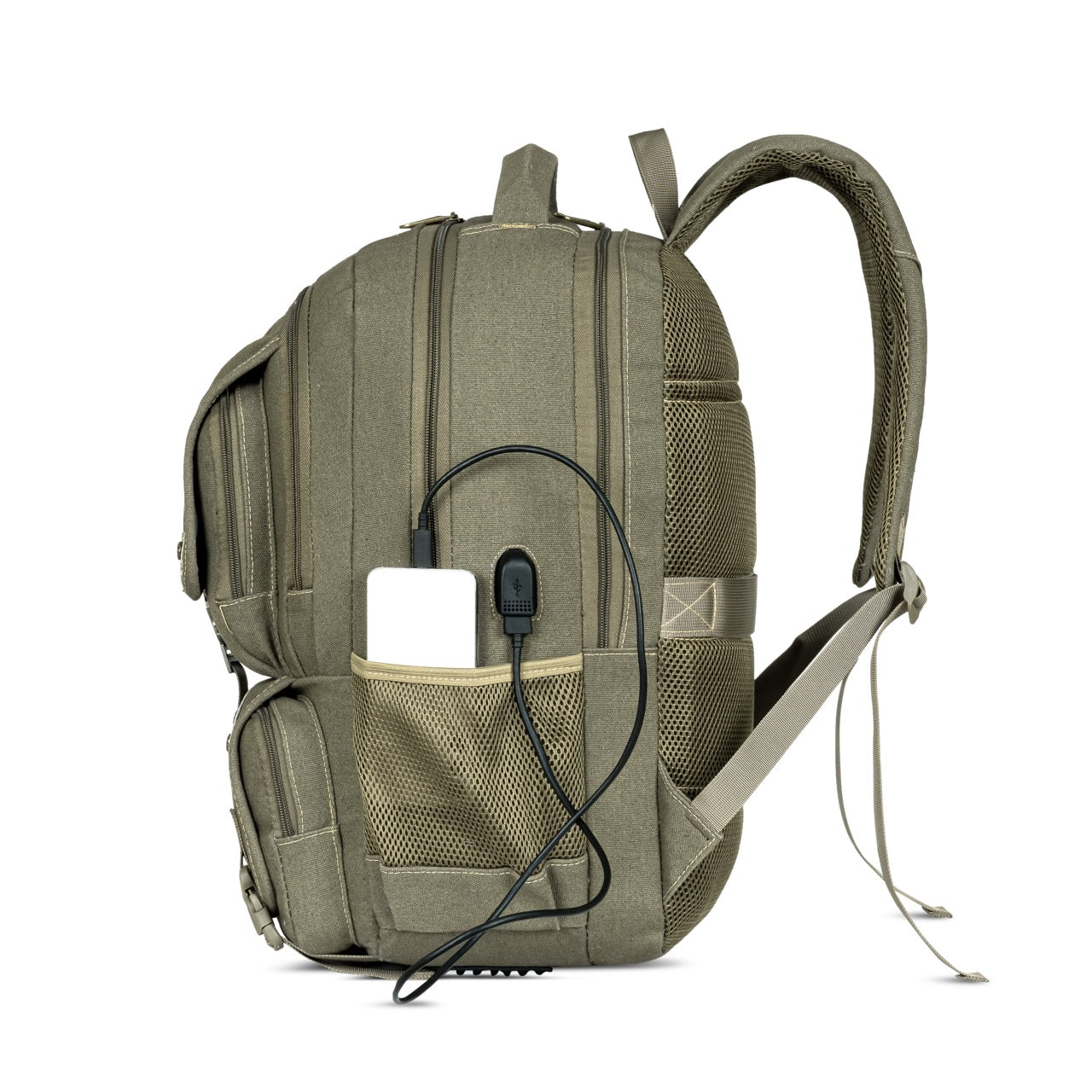 Sudan Vintage Canvas Laptop Backpack for Men & Women | Stylish Multi-Compartment College, Office & Travel Backpack | Spacious Daily Use Bag with Bottle Pockets | Olive Green