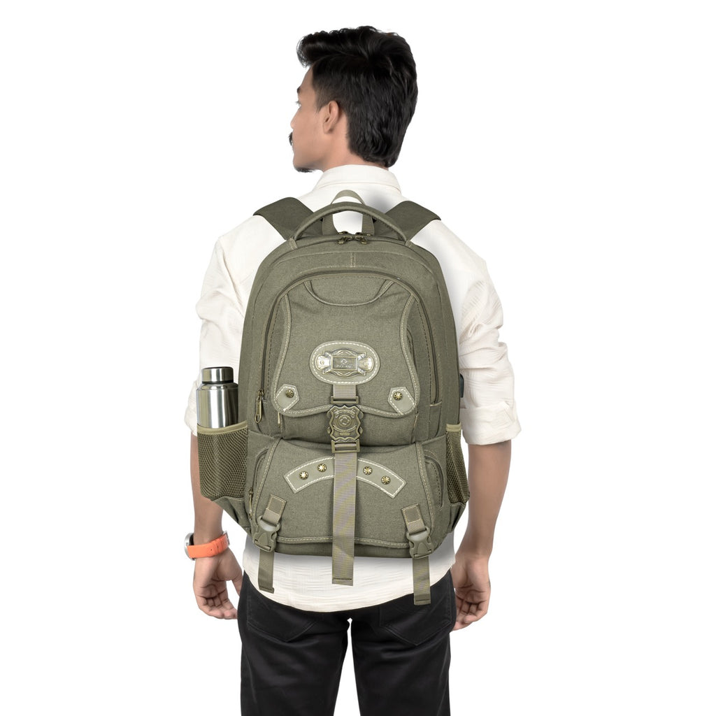 Sudan Vintage Canvas Laptop Backpack for Men & Women | Stylish Multi-Compartment College, Office & Travel Backpack | Spacious Daily Use Bag with Bottle Pockets | Olive Green