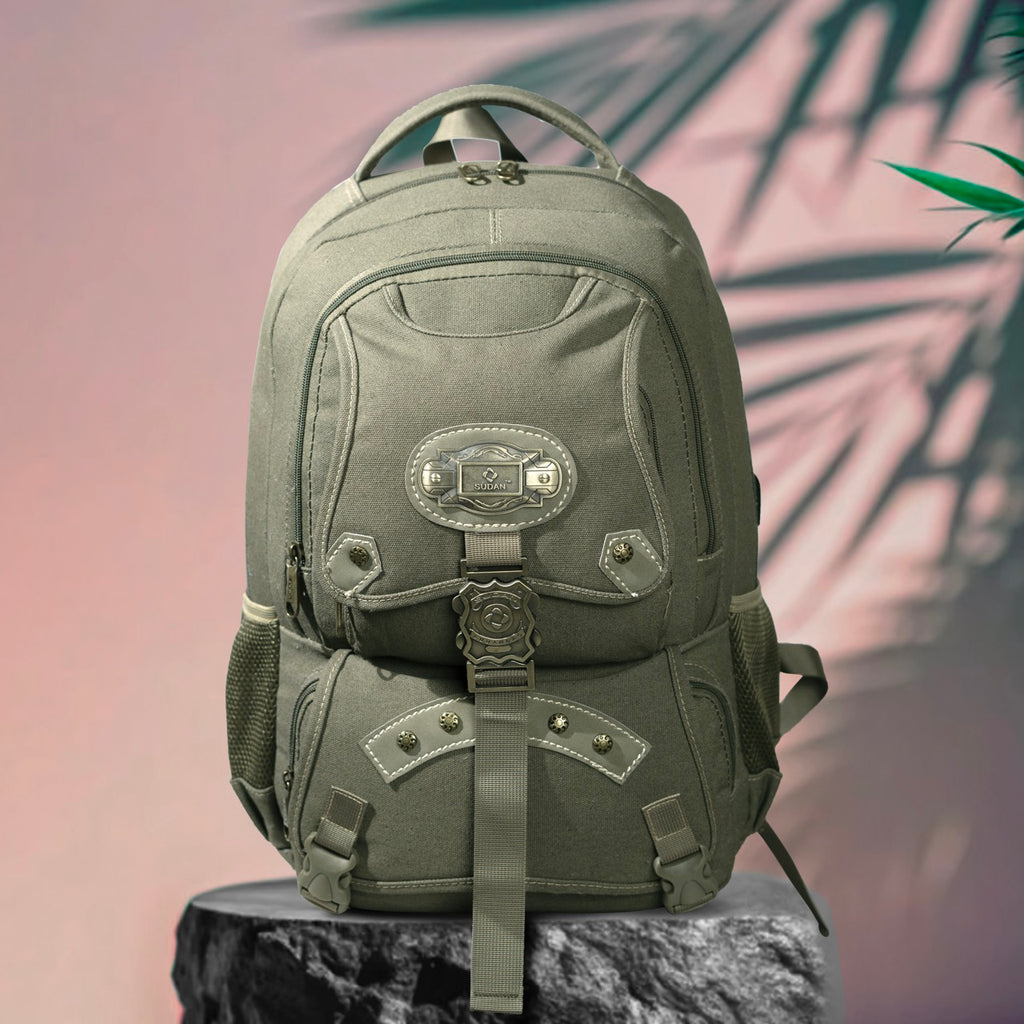 Sudan Vintage Canvas Laptop Backpack for Men & Women | Stylish Multi-Compartment College, Office & Travel Backpack | Spacious Daily Use Bag with Bottle Pockets | Olive Green