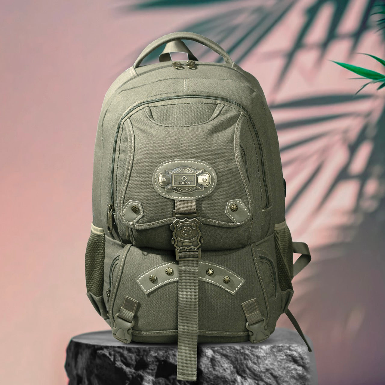 Sudan Vintage Canvas Laptop Backpack for Men & Women | Stylish Multi-Compartment College, Office & Travel Backpack | Spacious Daily Use Bag with Bottle Pockets | Olive Green