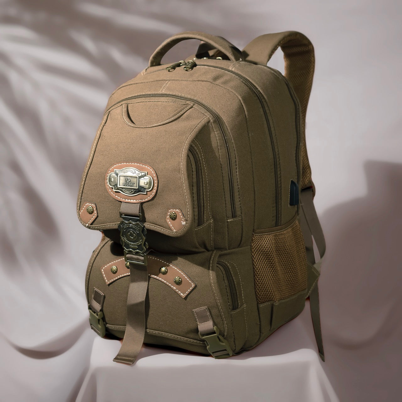 Sudan Vintage Canvas Laptop Backpack for Men & Women | Water Resistant Travel Backpack with USB Charging Port | College, Office, School & Travel Bag | Multi-Compartment Laptop Backpack | Khaki Brown