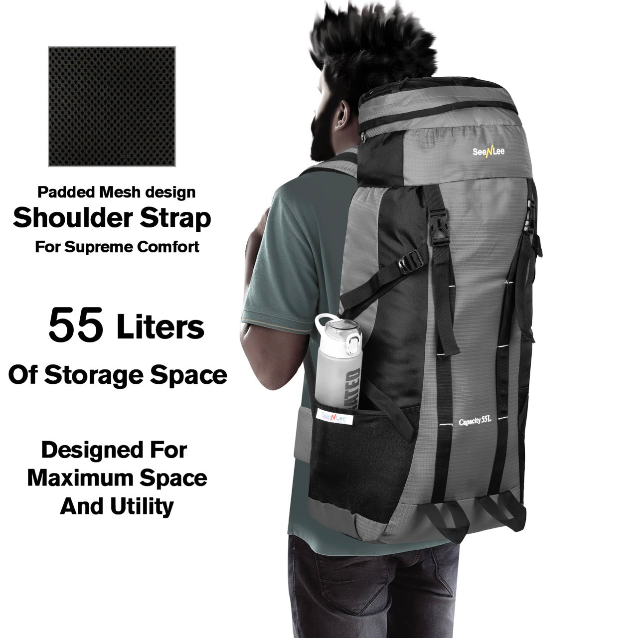 Seenlee 55L Trekking Backpack | Large Capacity Hiking Rucksack | Camping, Travel & Adventure Backpack for Men & Women