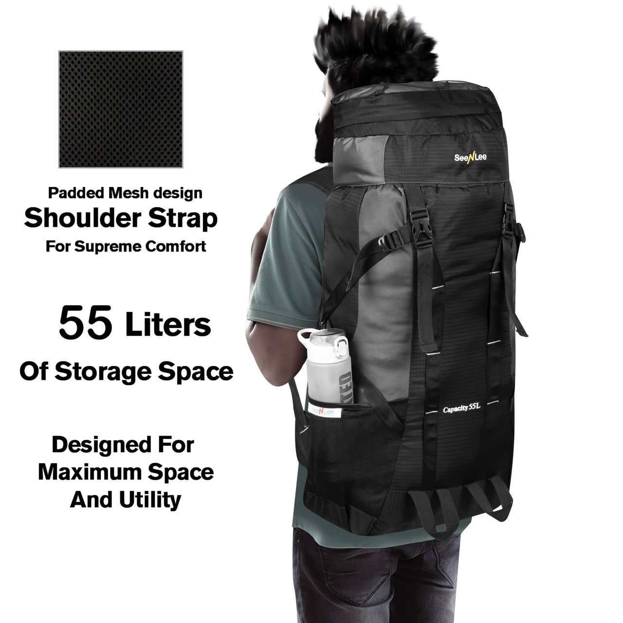 Seenlee 55L Trekking Backpack | Large Capacity Hiking Rucksack | Camping, Trekking & Travel Backpack for Men & Women