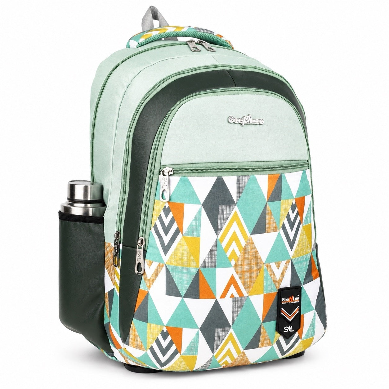 SeeNLee Unisex Printed Laptop Backpack with Bottle Pocket, Multiple Compartments, Padded Shoulder Straps | Stylish College, School, Office & Travel Backpack – Mint Green