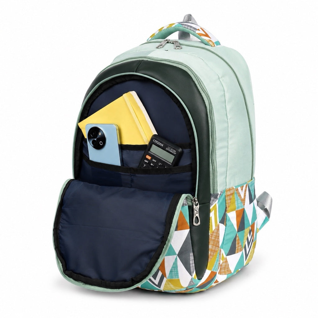 SeeNLee Unisex Printed Laptop Backpack with Bottle Pocket, Multiple Compartments, Padded Shoulder Straps | Stylish College, School, Office & Travel Backpack – Mint Green