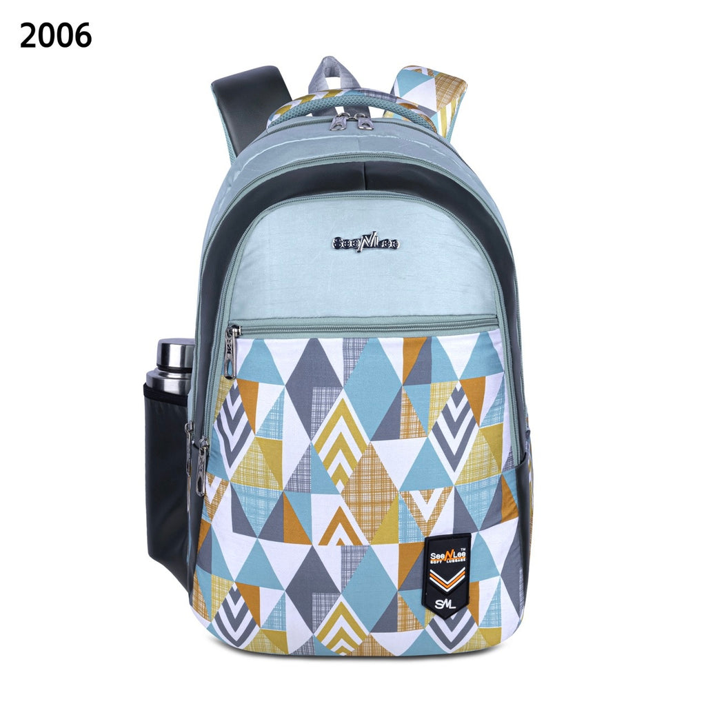SeeNLee Unisex Printed Laptop Backpack with Bottle Pocket, Multiple Compartments, Padded Shoulder Straps | Stylish College, School, Office & Travel Backpack – Mint Green