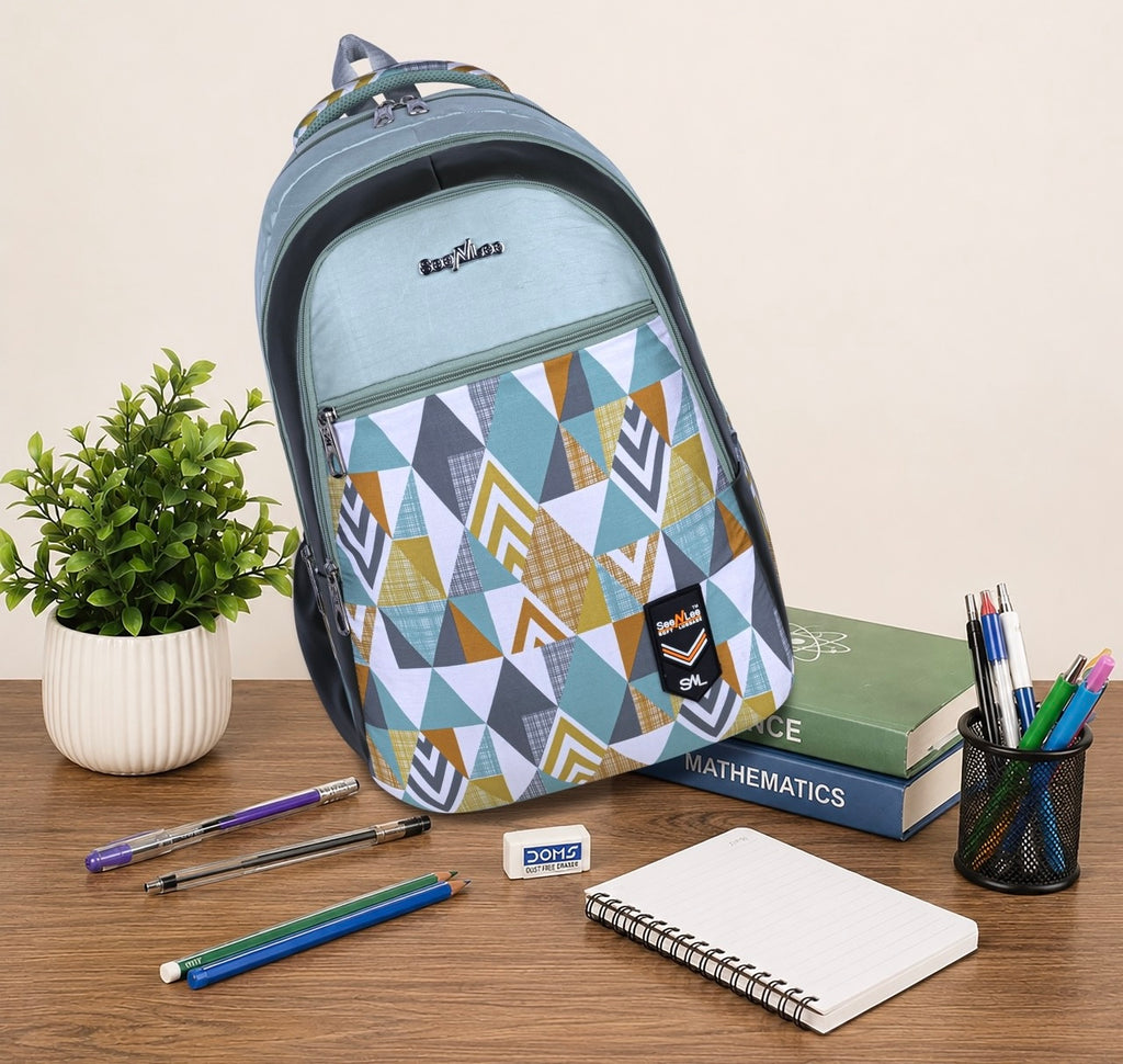 SeeNLee Unisex Printed Laptop Backpack with Bottle Pocket, Multiple Compartments, Padded Shoulder Straps | Stylish College, School, Office & Travel Backpack – Mint Green