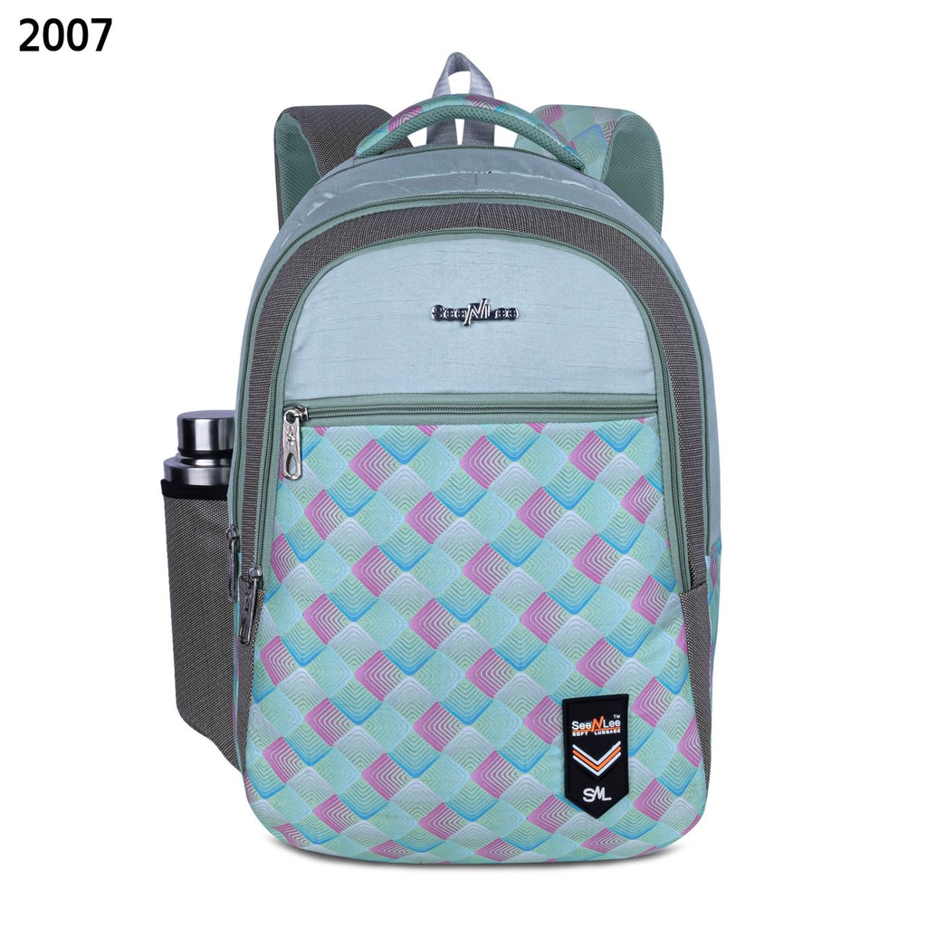 SeeNLee Unisex Printed Laptop Backpack with Multiple Compartments, Bottle Pocket & Padded Shoulder Straps | Stylish College, School, Office & Travel Backpack – Mint Green & Grey