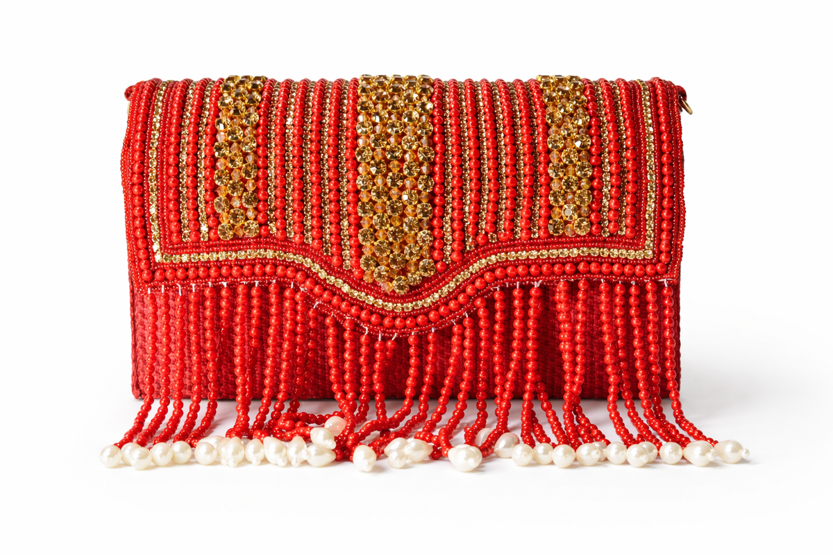 KarryQ Beaded Fringe Handbag – Red