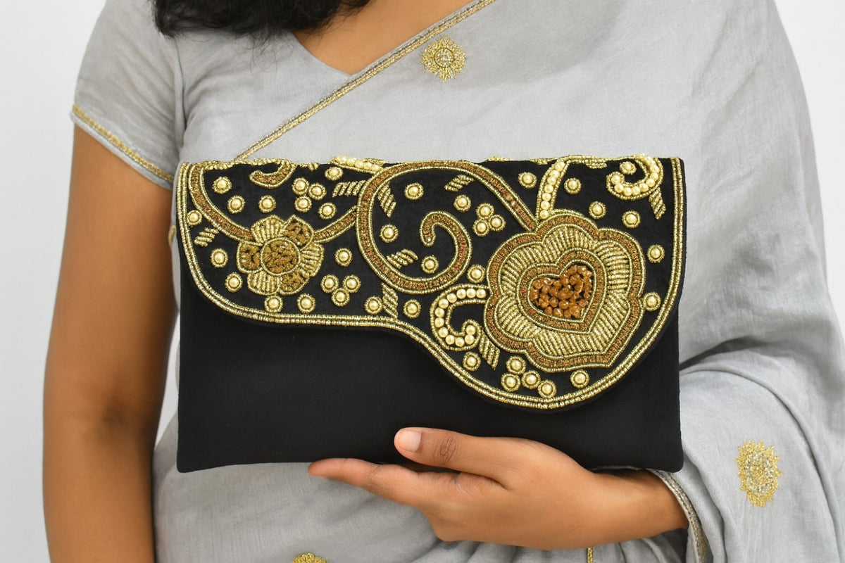 KarryQ Royal Black Embroidered Clutch