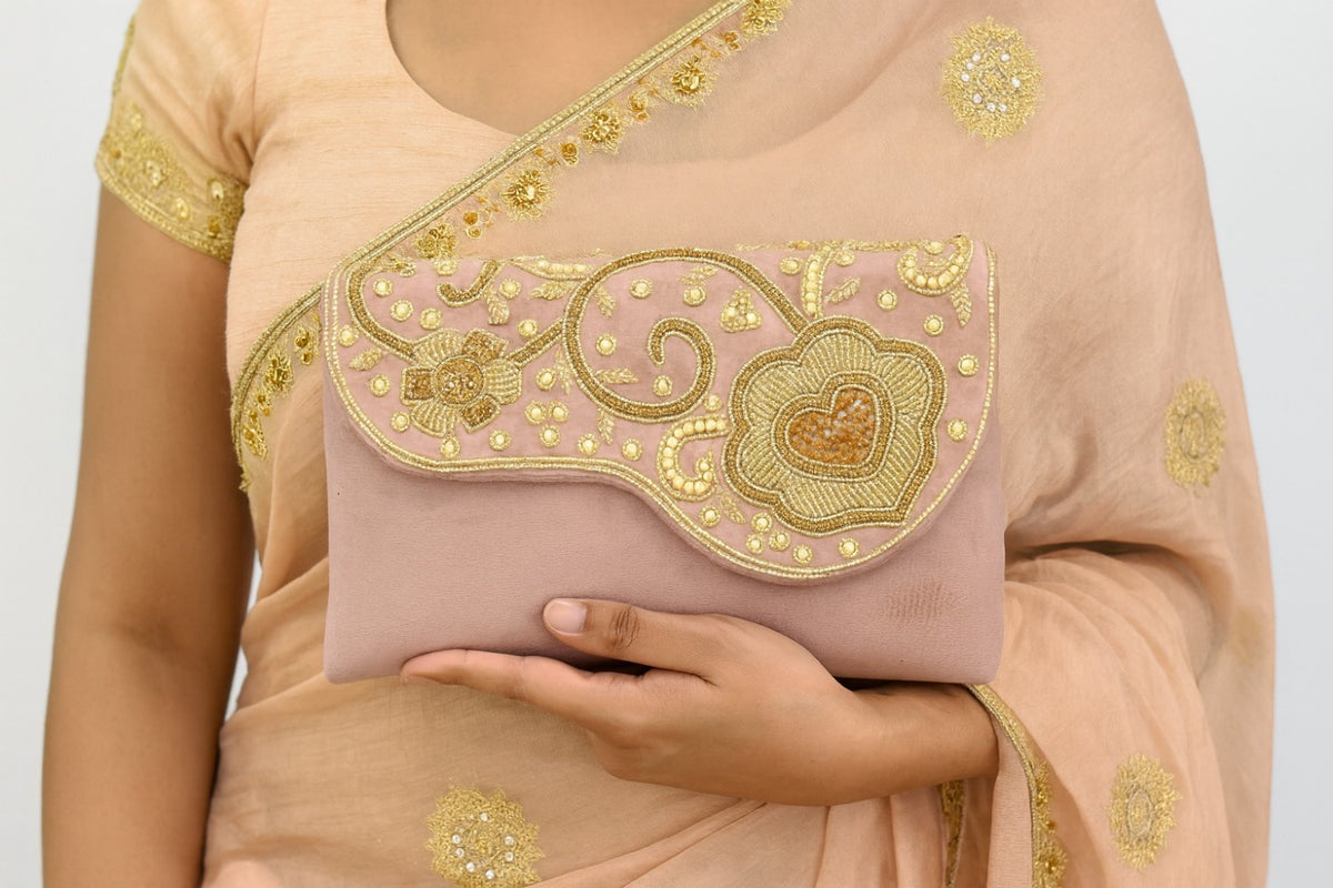 KarryQ Blush Rose Embroidered Clutch