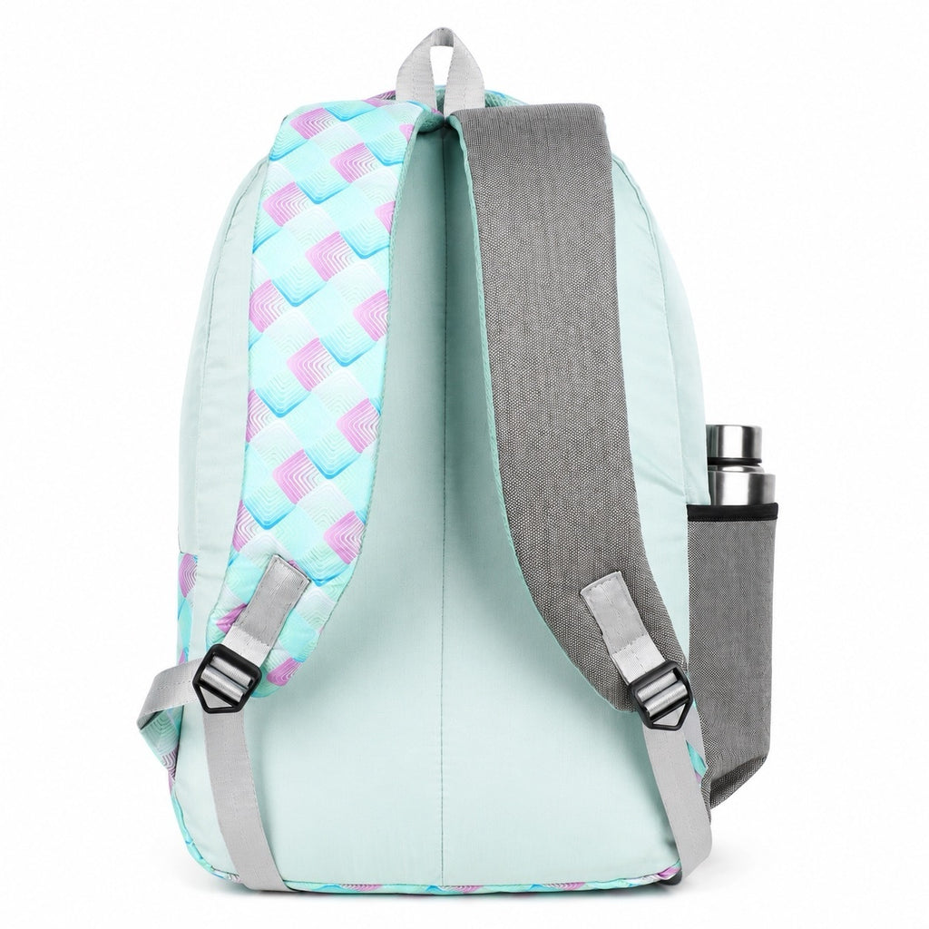 SeeNLee Unisex Printed Laptop Backpack with Multiple Compartments, Bottle Pocket & Padded Shoulder Straps | Stylish College, School, Office & Travel Backpack – Mint Green & Grey